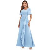 Vestido Preseossa, Azul Claro, Chiffon, Decote Em V, Babado, Tamanho 4