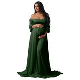 Vestido De Maternidade Fivsole Manga Comprida Em Chiffon Verde Esmeralda
