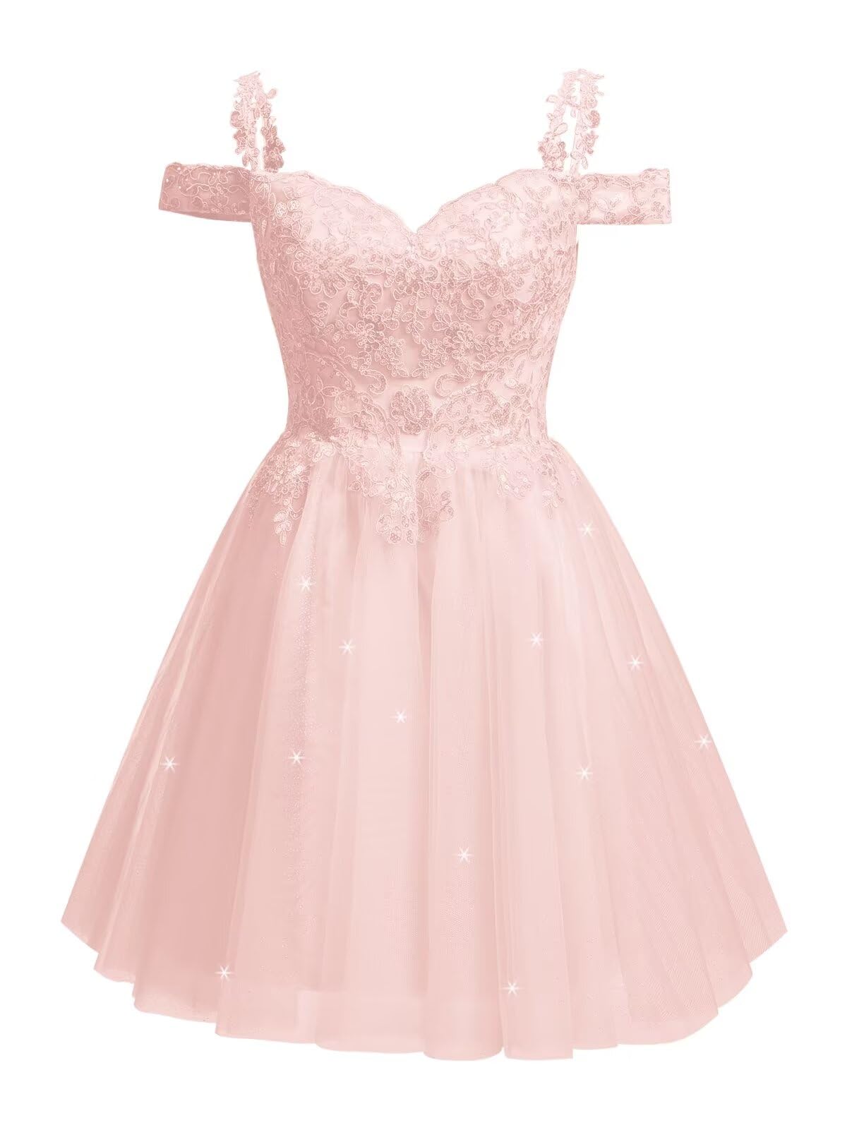 Vestido De Boas-vindas Sodigne Sparkly Lace Appliques, Rosa Tule