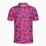Camisa Polo De Golfe Pigmoo Dachshund Dog Print Para Homens Rosa