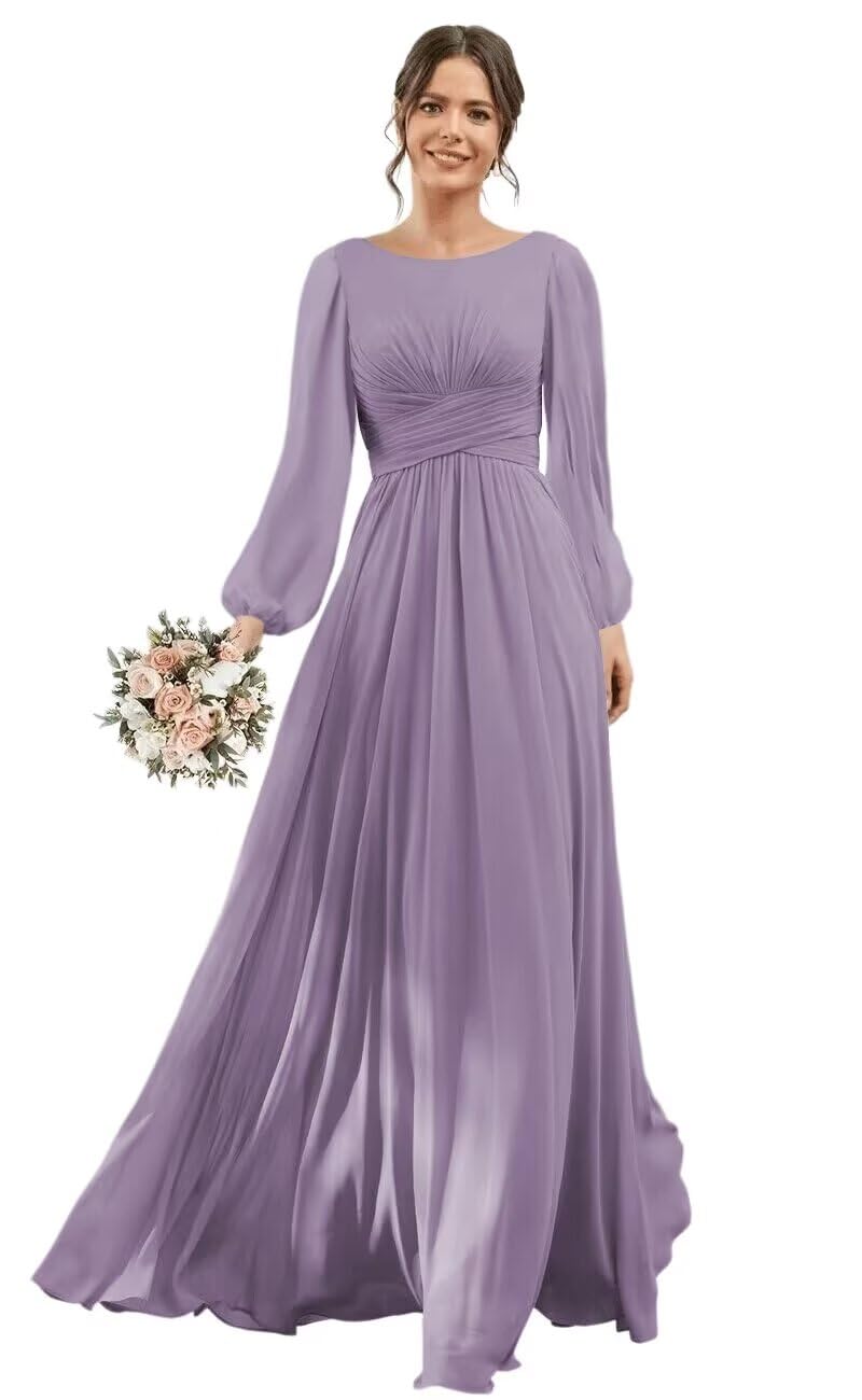Vestido De Dama De Honra Yoff Com Gola Redonda Com Fenda Wisteria Chiffon
