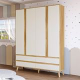 Guarda-roupa Infantil 4 Portas E 4 Gavetas Luly 100% Mdf Espresso Móveis Off White/amêndoa