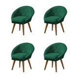 Kit 4 Poltronas Decorativa Canastra Estofada Veludo Verde Esmeralda Pés Palito Em Madeira Maciça