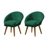 Kit 2 Poltronas Decorativa Canastra Estofada Veludo Verde Esmeralda Pés Palito Em Madeira Maciça