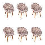 Kit 6 Poltronas Decorativa Canastra Estofada Veludo Floral Marrom Pés Palito Em Madeira Maciça