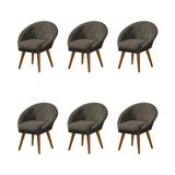Kit 6 Poltronas Decorativa Canastra Estofada Linho Marrom Café Pés Palito Em Madeira Maciça