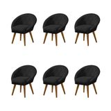 Kit 6 Poltronas Decorativa Canastra Estofada Linho Preto Pés Palito Em Madeira Maciça