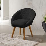 Poltrona Decorativa Canastra Estofada Linho Preto Pés Palito Em Madeira Maciça
