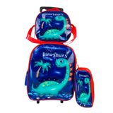 Mochila Infantil Com Rodinhas Kit Bolsa Estojo E Lancheira Escolar Carrinho Impermeavel Dinossauro Térmica Meninos Dino