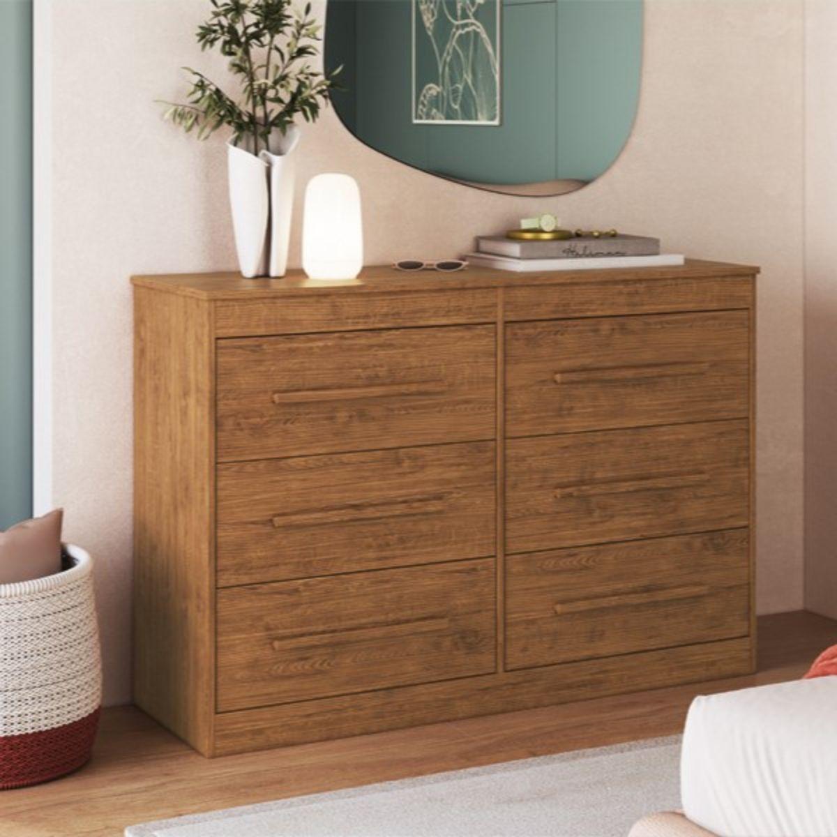 Cômoda Com 6 Gavetas 121cm Multimóveis Cr35263 Nogueira