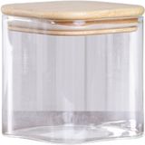 Pote De Vidro Com Tampa De Bambu Quadrado 500ml 10,5x10cm