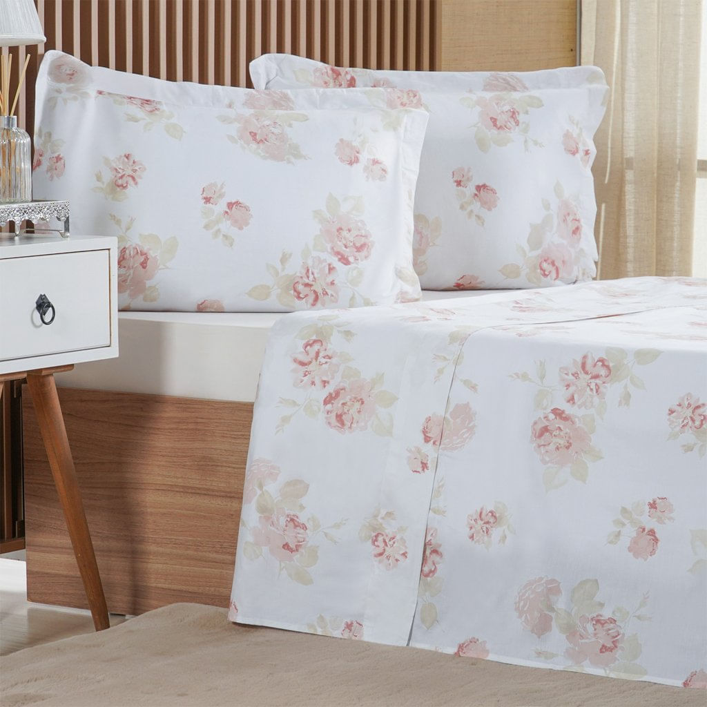 Jogo De Cama Casal 4 Pçs 200 Fios 100% Algodão 140x190x35cm Classique