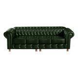 Sofá Chesterfield Luís Xv 4 Lugares Vintage Retrô Capitonê Couro Verde