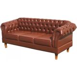 Sofá Chesterfield 3 Lugares Dom Pedro Vintage Retrô Capitonê Couro Caramelo