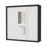 Guarda Roupa Roupeiro Clarice 3 Portas De Correr Com Espelho Central 4 Gavetas Carioca Preto Off White