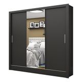 Guarda Roupa Roupeiro Santiago Plus 3 Portas De Correr Com Espelho Central 3 Gavetas Carioca Preto