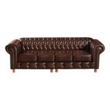 Sofá Chesterfield Luís Xv 4 Lugares Vintage Retrô Capitonê Couro Marrom