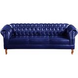 Sofá Chesterfield 3 Lugares Dom Pedro Vintage Retrô Capitonê Couro Azul