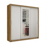 Guarda Roupa Roupeiro Clarice 3 Portas De Correr Com Espelho Central 4 Gavetas Carioca Cinamomo Off White