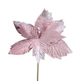 Flor Decorativa Poinsetia Rosa Velho Com Glitter 30cm - 1 Unidade