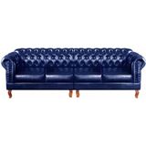 Sofá Chesterfield 4 Lugares Dom Pedro Vintage Retrô Capitonê Couro Azul