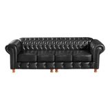 Sofá Chesterfield Luís Xv 4 Lugares Vintage Retrô Capitonê Couro Preto