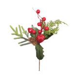 Galho Decorativo Curto Frutas Vermelhas E Folhas - 26cm