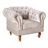 Poltrona Chesterfield Dom Pedro Vintage Retrô Capitonê Suede Bege