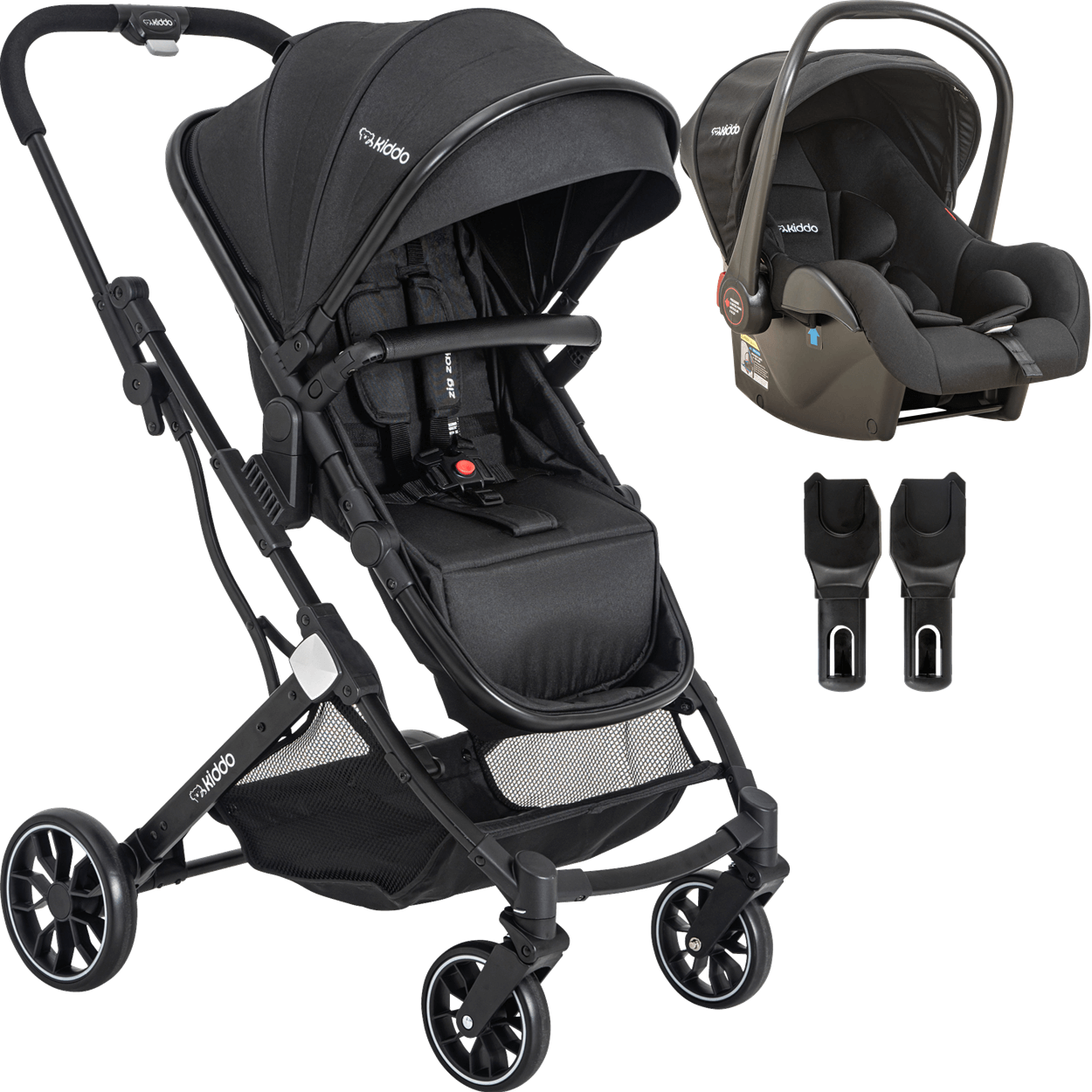 Carrinho de Bebê Moisés com Bebê Conforto Kiddo Zig Zag Preto