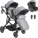 Carrinho Para Gemeos Moises Bebe Conforto Kiddo Pair Cinza