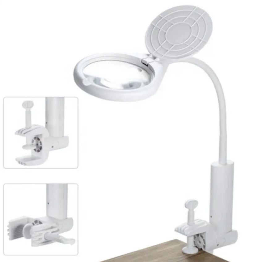 Lupa Led Profissional Mesa Bancada Estetica 2 Em 1 Clip Iluminacao Eletronica Lente De Aumento - imagem 3