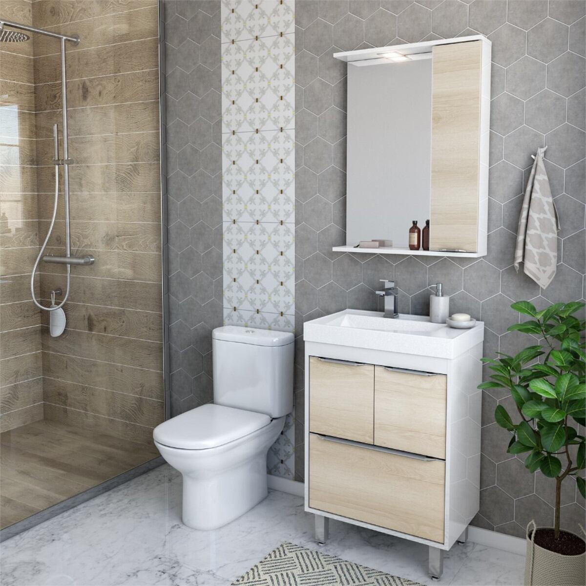 Gabinete De Banheiro Com Cuba E Espelheira Com Led 59cm Multimóveis Cr10130 Branco/legno Crema