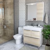 Gabinete De Banheiro Com Cuba E Espelheira Com Led 79,5cm Multimóveis Cr10131 Branco/legno Crema