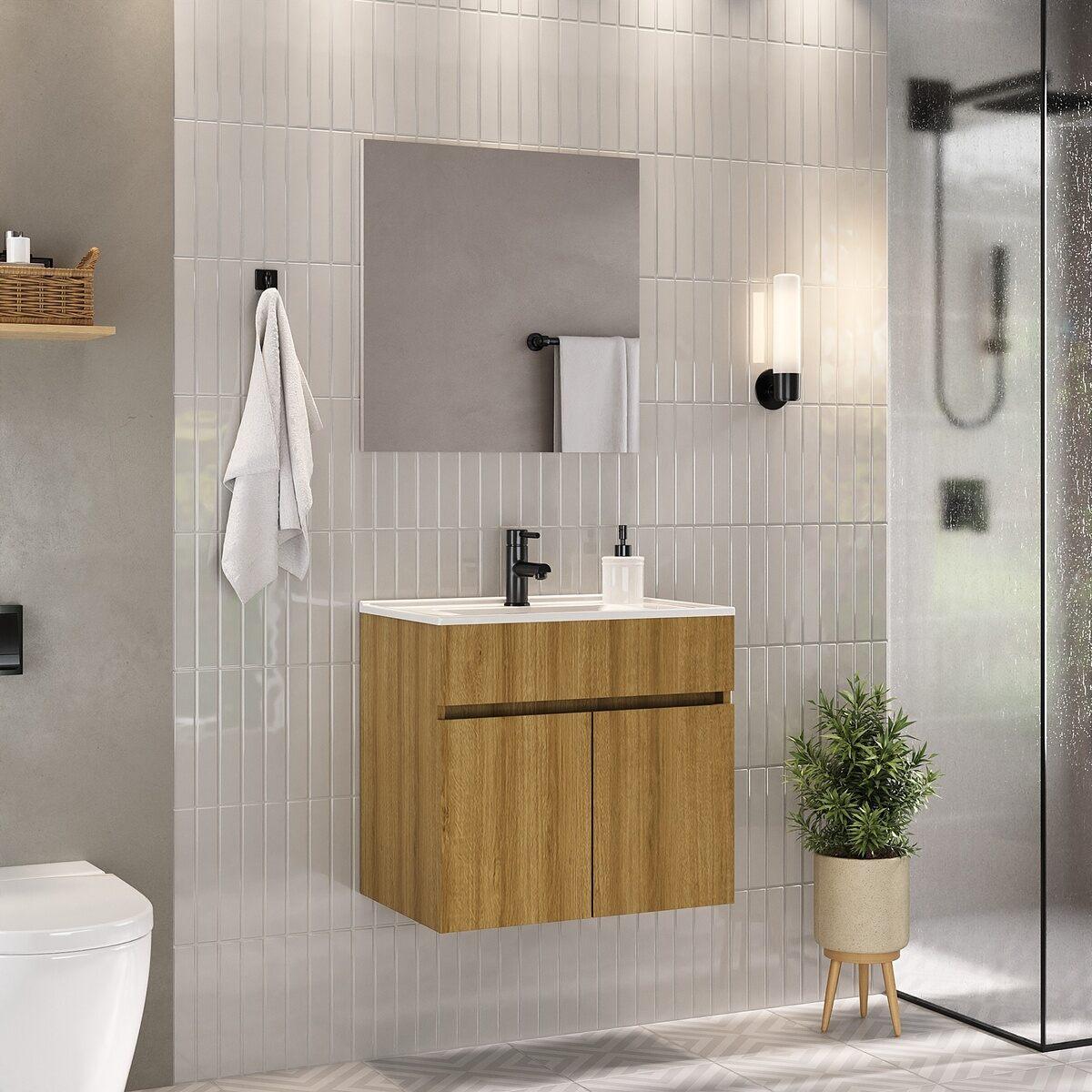 Gabinete De Banheiro Com Cuba E Espelheira Suspenso 60cm Multimóveis Cr10135 Lâmina Mel