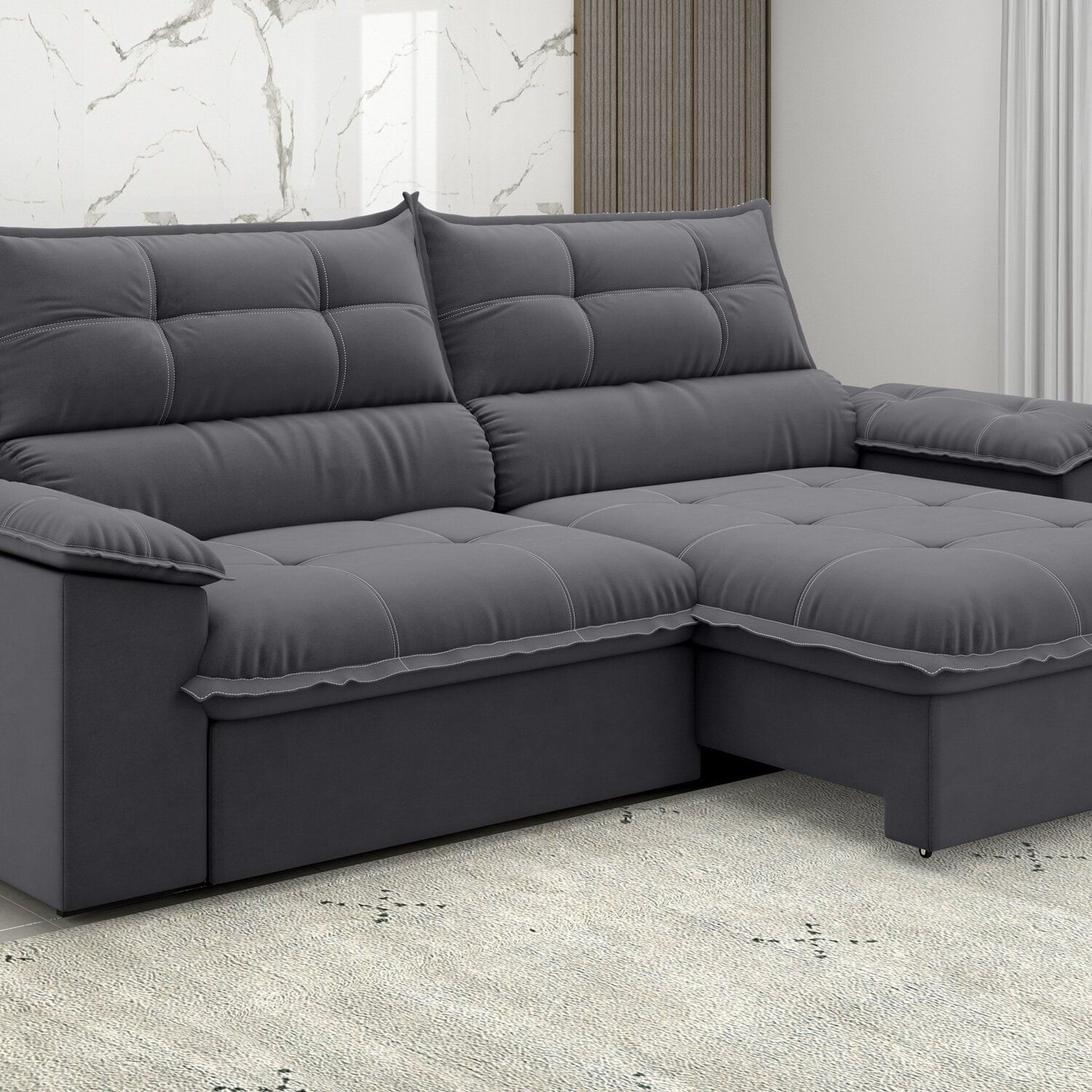 Sofá Venetto Retrátil E Reclinável 250cm Titanio