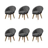 Kit 6 Poltronas Decorativa Canastra Estofada Linho Cinza Pés Palito Em Madeira Maciça