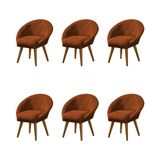 Kit 6 Poltronas Decorativa Canastra Estofada Veludo Laranja Terracota Pés Palito Em Madeira Maciça