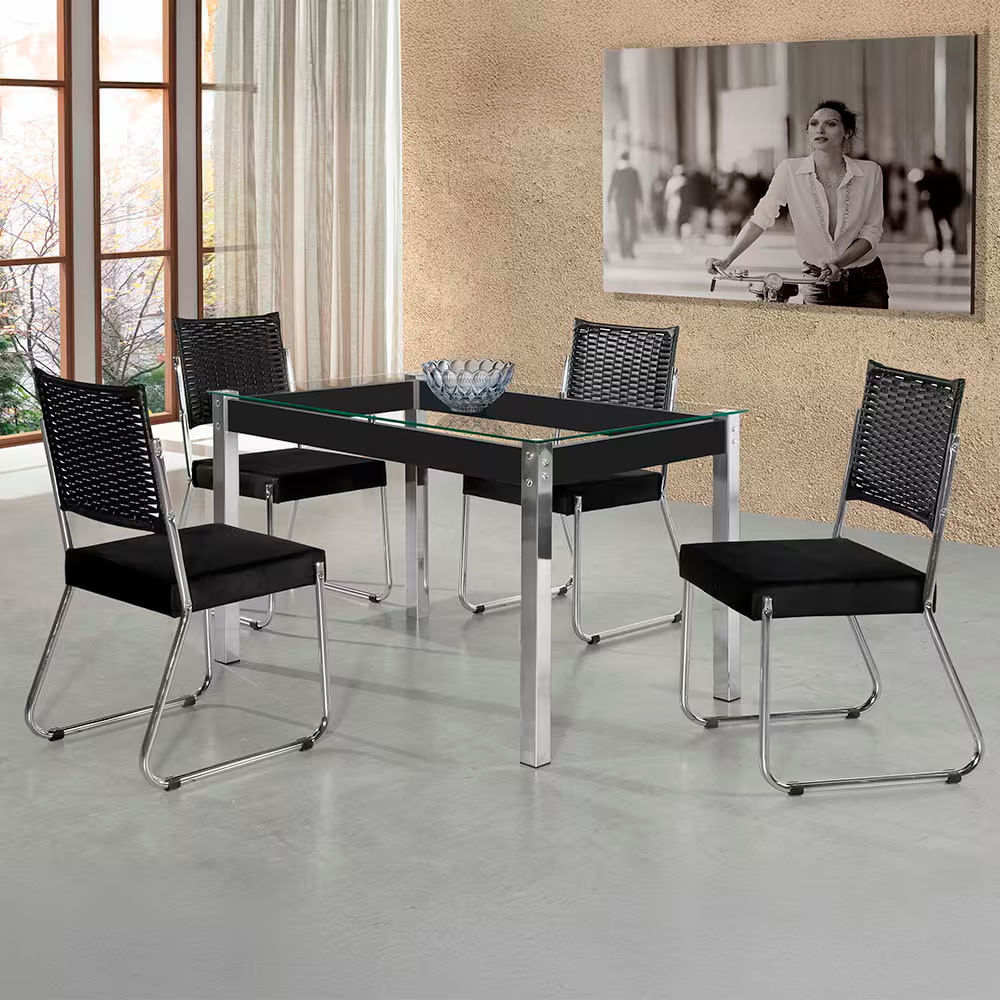 Mesa De Jantar Aço Nobre Cláudia Com Tampo Kanon E 4 Cadeiras