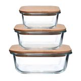 Kit Pote Hermético 3 Pçs Vidro Tampa Bambu 320ml 500ml 800ml