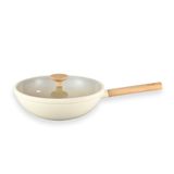 Panela Wok Antiaderente Ultra Ceramic 28cm Indução Com Borda De Silicone Cor Bege Mou Nata - Oikos