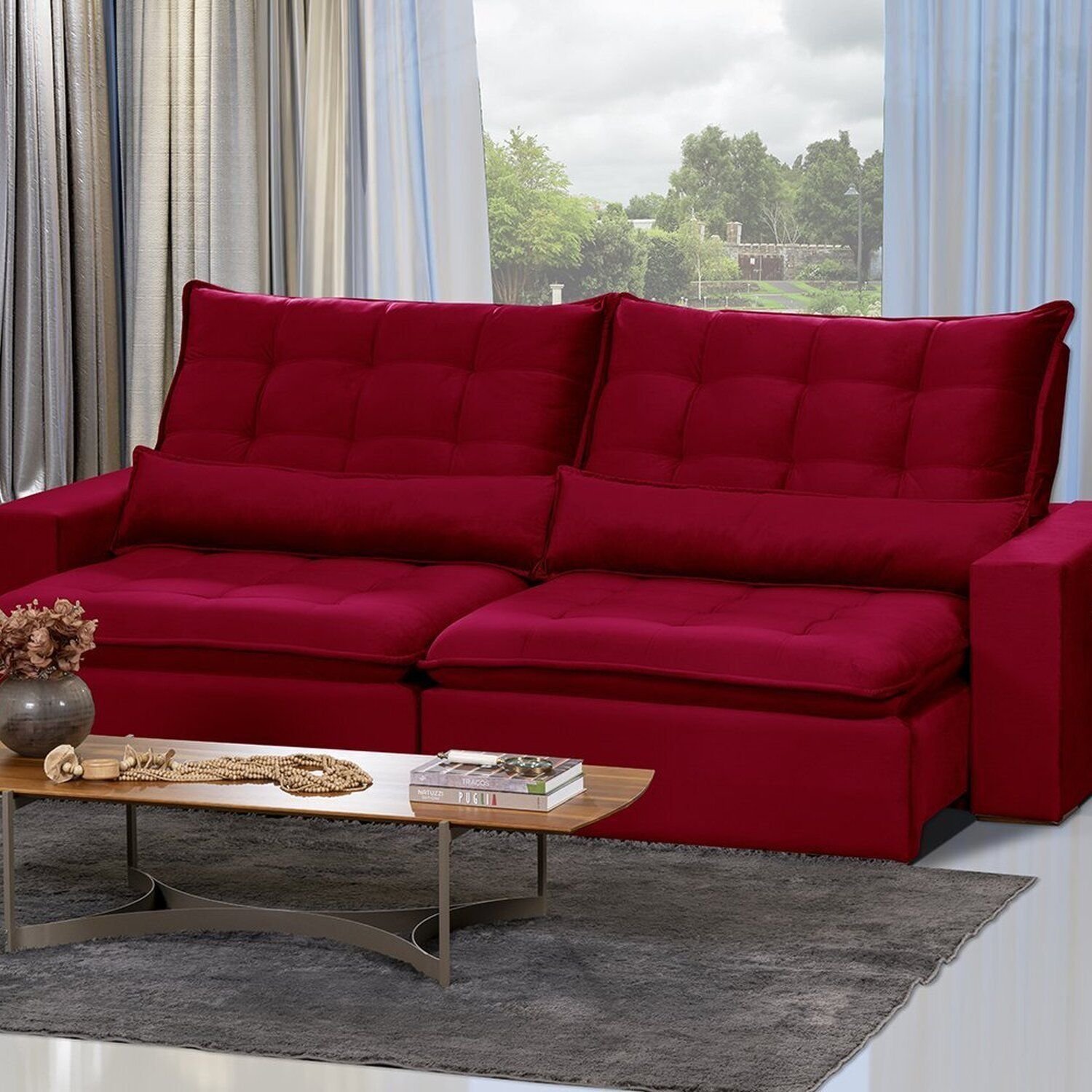 Sofá Ceará Modular 6 Lugares 290cm Retrátil E Reclinável Vermelho