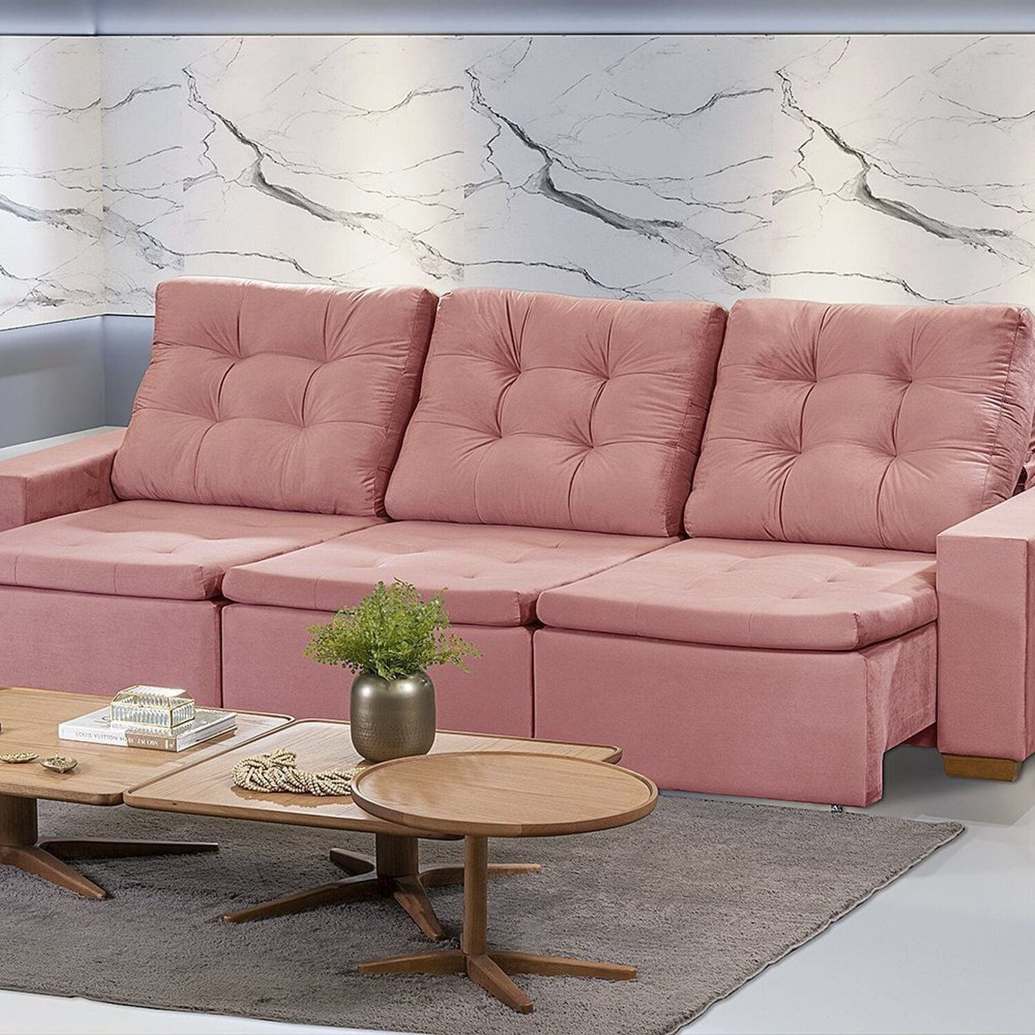 Sofá Manaus Modular 6 Lugares 305cm Retrátil E Reclinável Rose