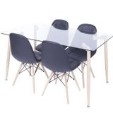Conjunto Mesa Tampo De Vidro Com 4 Cadeiras Botonê Estofadas Espresso Móveis