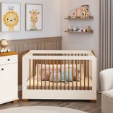 Berço Evolutivo 2 Em 1 Com Grades Palito Em Madeira Maciça Baby Ananda Casatema Offwhite/mel