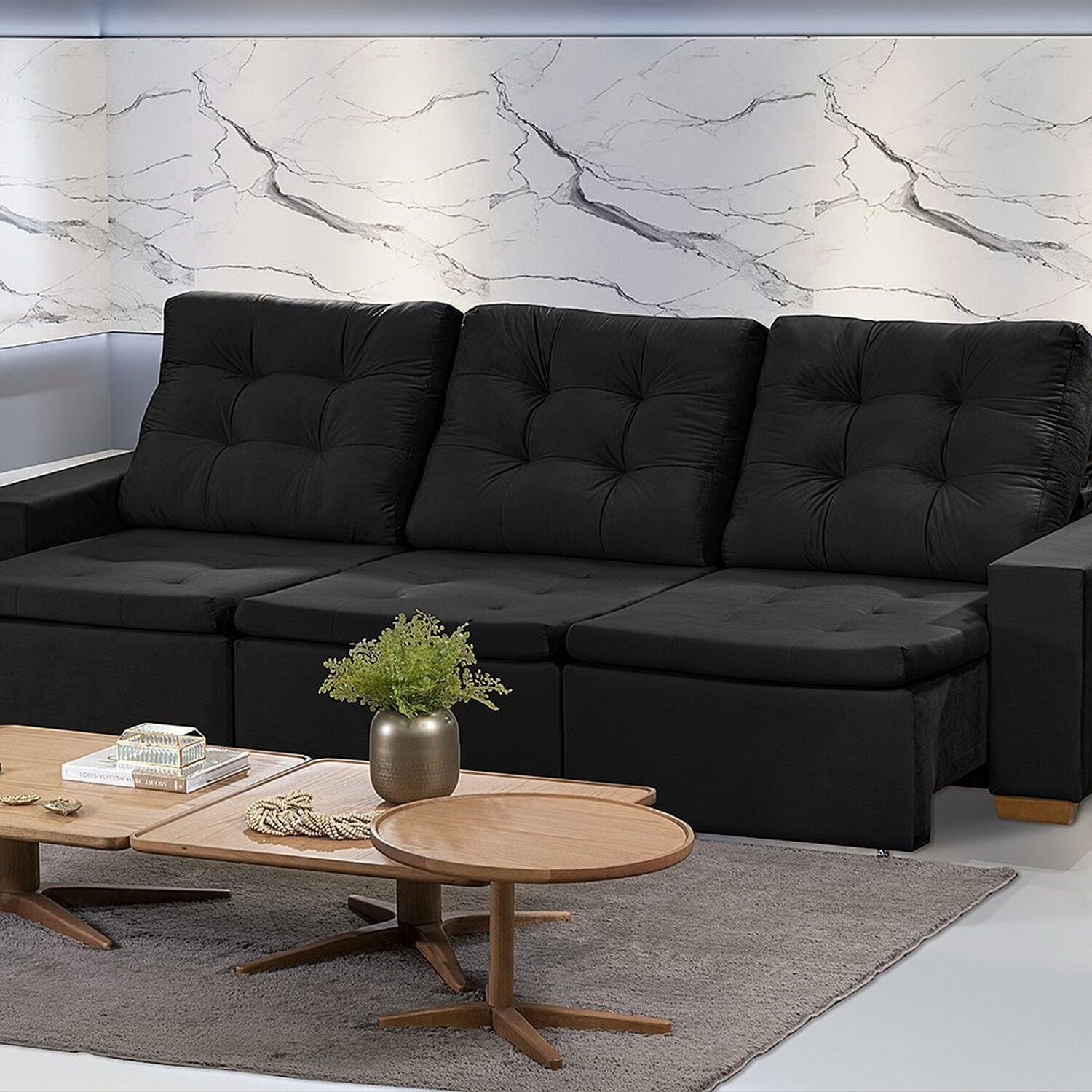 Sofá Manaus Modular 6 Lugares 305cm Mt Retrátil E Reclinável Preto
