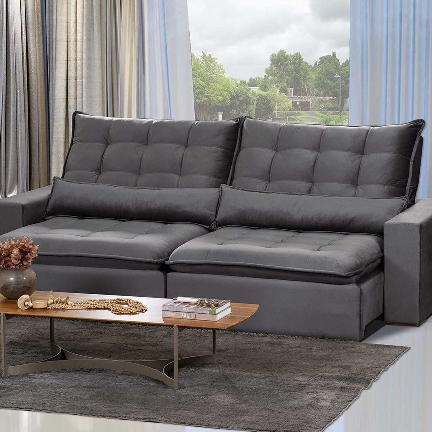 Sofá Ceará Modular 6 Lugares 290cm Retrátil E Reclinável Cinza