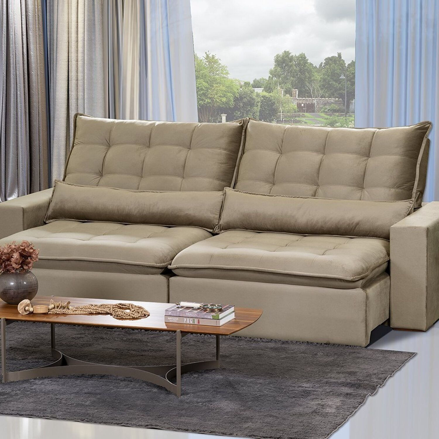 Sofá Modular Ceará 5 Lugares 250cm Retrátil E Reclinável Bege