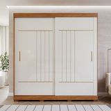 Guarda-roupa Solteiro 231cm 2 Portas De Correr Com Pés 100% Mdf Ravenna Espresso Móveis Cinamomo/off White