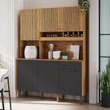 Cozinha Compacta Com 6 Portas 1 Gaveta E Mini Adega Cm 100% Mdf Croácia Espresso Móveis Amêndoa/cinza