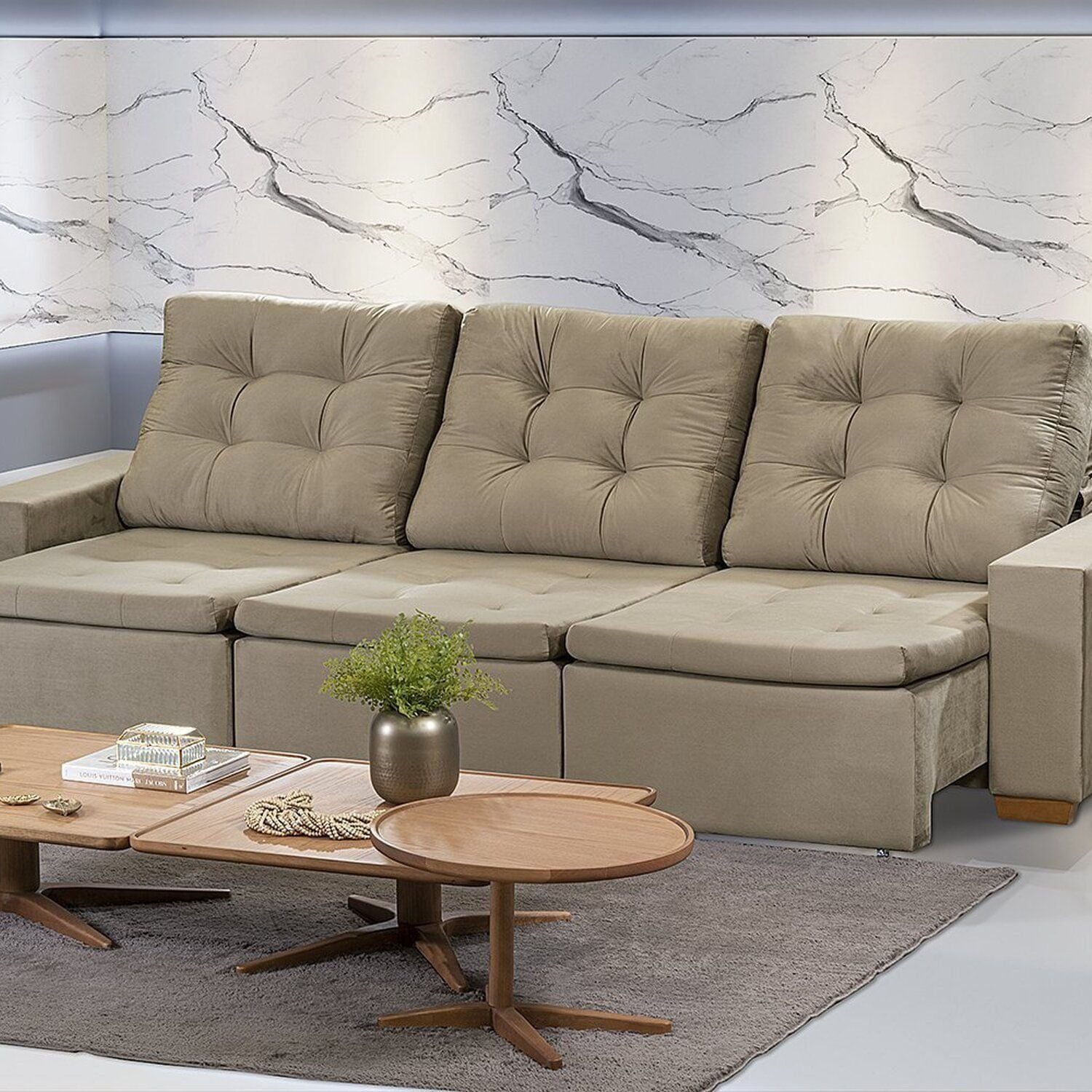 Sofá Manaus Modular 6 Lugares 305cm Retrátil E Reclinável Bege